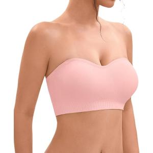 YHGV Strapless Bras for WomenPushUp NonSlip Bandeau Bra,Seamless Wirefree Padded Tube Top Convertible Straps Bralette Rose Tan, Large