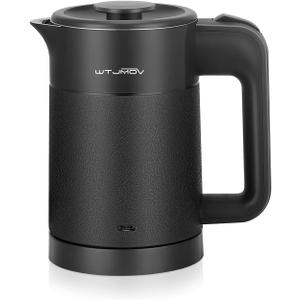 0.6L Small Electric Tea Kettle Lightweight, 20 Ounce Double Wall Hot Water Boiler Stainless Steel Auto Shut-off, 120V Portable Travel Electric Kettle Fast Boil for Tea and Coffee, Black