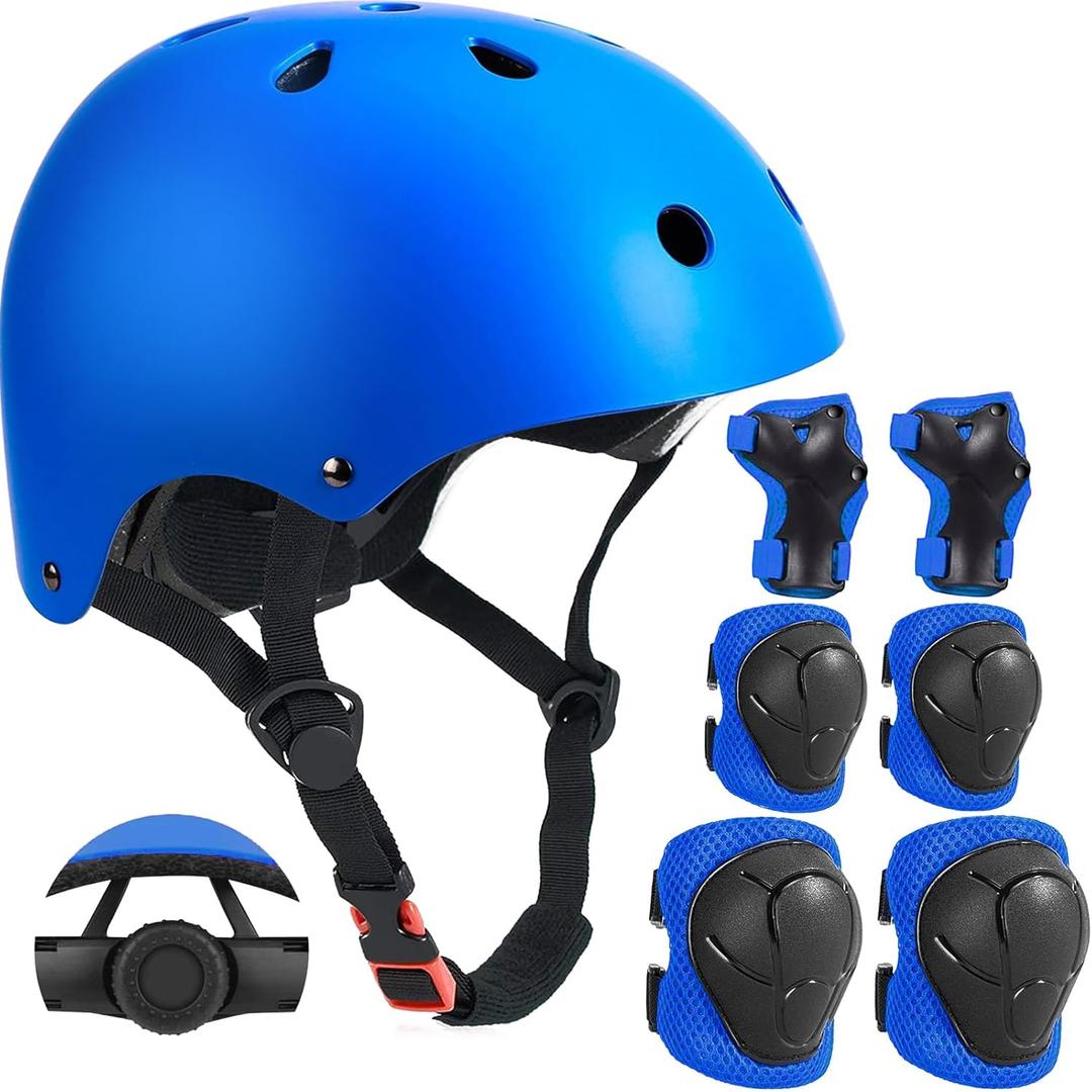 Adjustable Kids Helmet with Knee Pad, Elbow Pads & Wrist Guards - Toddler Bike Helmets for Ages- Perfect for Skating, Biking, Cycling, and Skateboard - for Boys and Girls, blue, Small( 3- 8 years )