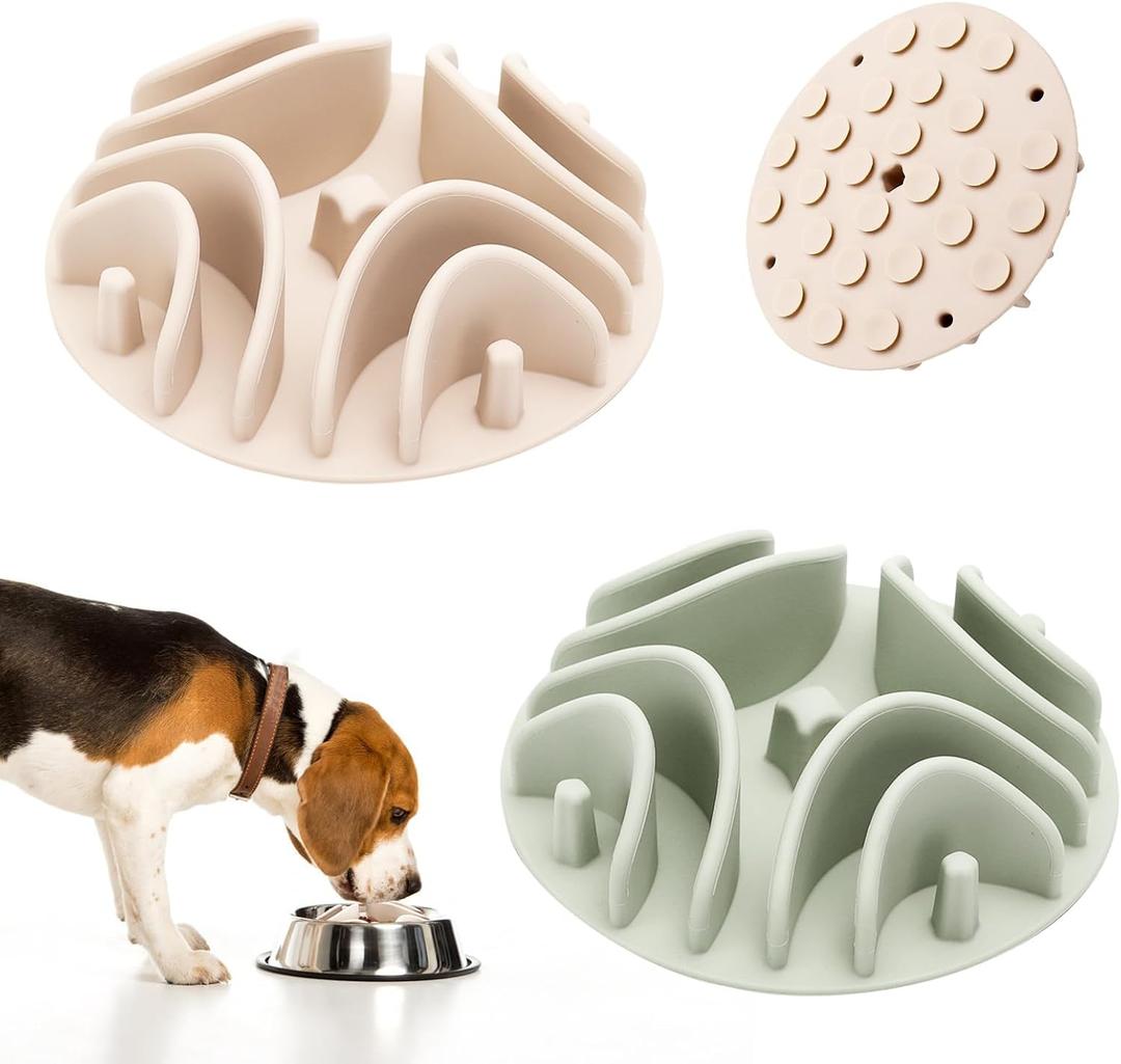 2 Pcs Slow Feeder Insert for Dog Bowl, Anti-Choking Silicone with Strong Suction Cups, Fits Most Dog Bowls, Ideal for Medium, Large Breeds (Green+White)