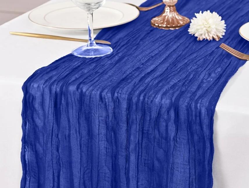 Royal Blue Table Runner 10Ft Cheesecloth Table Runner Rustic Gauze Table Runner Romantic Long Sheer Fabric Cheese Cloth Table Runner for Wedding Party Bridal Baby Shower
