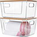 Citylife 2-Pack Extra Large Trash Bag Holders with Bamboo Tops and Handles, Laundry Room Organization and Storage for Home, Kitchen, Under-Sink Garbage Bag Dispenser