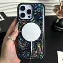 Seashell Magnetic Case for iPhone 14 Pro Compatible with Magsafe, Luxury Pearlescent Abalone Shell Pattern, Aesthetic Protective Phone Case Cover for iPhone 14 Pro, Black/Colorful