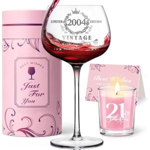 21st Birthday Gifts for Her, Vintage 2004 Engraved Wine Glass,Finally 21 Birthday Decorations, 21 Bday Gifts Idea For Women, Friends, Daughter, Sister Turning 21 Present