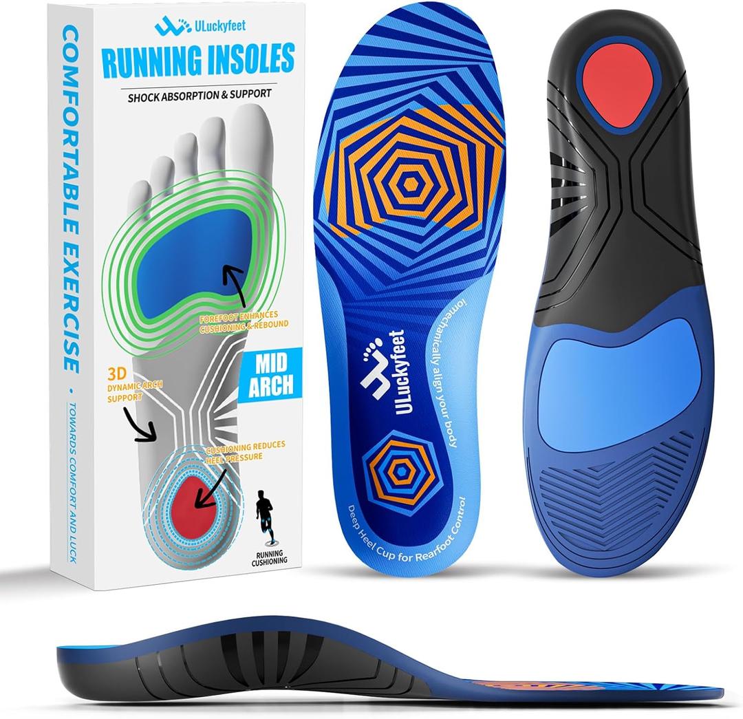 Running Insoles for Men Women & Plantar Fasciitis Relief Shoe Insoles,Extra Shock Absorption Boosts Sports Performance,Arch Support Inserts for Reduce Fatigue -Running Shoe Inserts Medium-High Arch-E