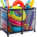 Pool Storage Cart Organizer with Nylon Mesh Basket, Rolling Storage Bin for Pool Accessories and Beach Towels Large Capacity, 2 Grids, 50" L x 30" W x 34" H, Blue