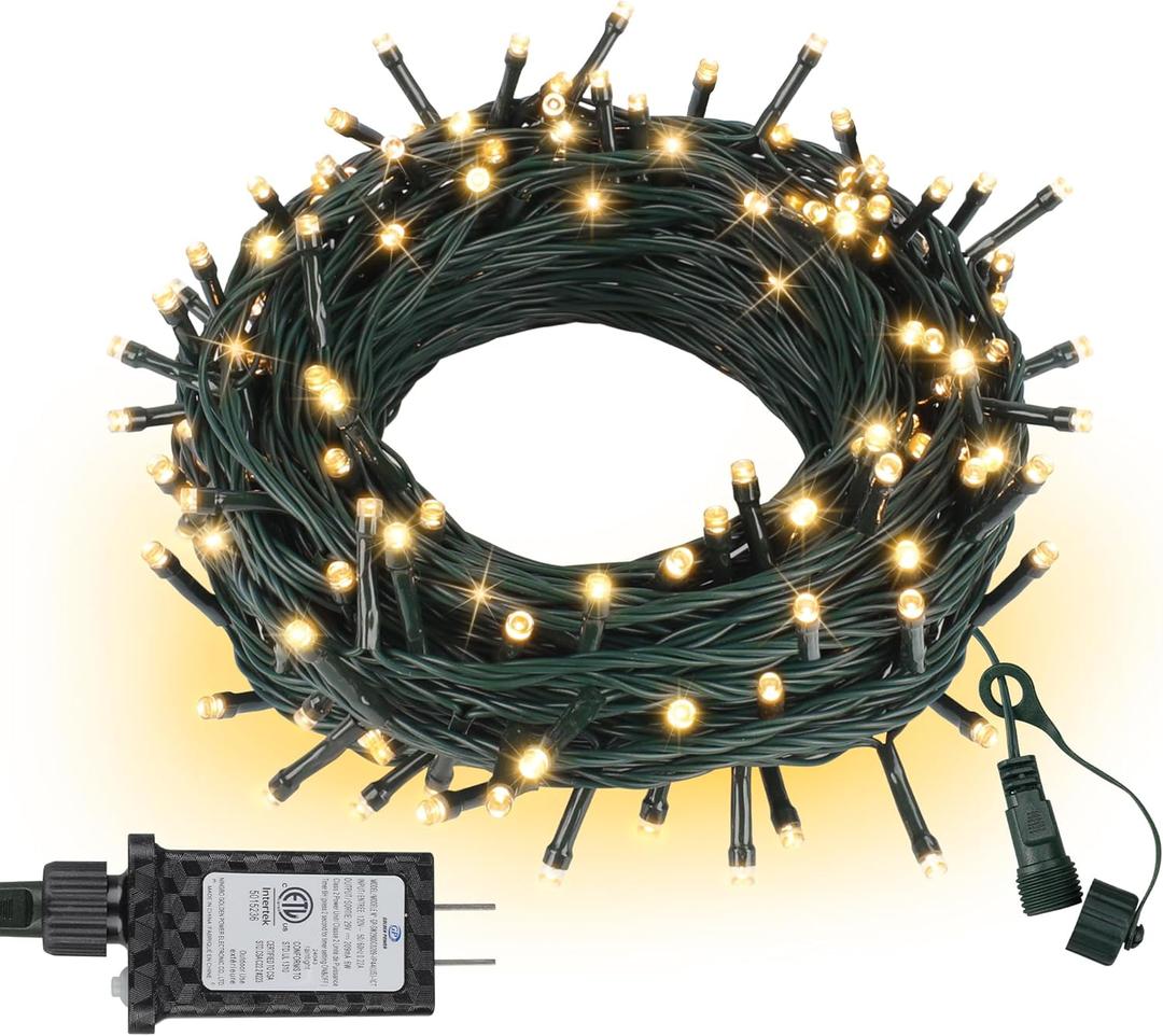 Christmas Lights 33FT 100 LED 8 Modes with Timer Connectable Decorative String Lights for Xmas Tree Patio Party Warm White (Warm White Dark Green Wire)