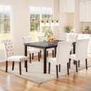 COLAMY 7-Piece Dining Table Set for 6, 60" Rectangular Wooden Kitchen Table with 6 Tufted Dining Room Chairs, Brown/Beige