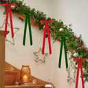 8 Pcs Large Velvet Christmas Bow 23.5x8.7 Inch Christmas Staircase Wreath Bows Gift Ribbon Bows Vintage Christmas Tree Topper Bows for Christmas Tree Indoor Outdoor Decoration, Red Green