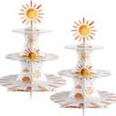 Tioncy 2 Set 3 Tier First Trip Around The Sun Cardboard Cupcake Stand for 24 Sunshine Cupcake Tier Stand Dessert Tower Holder for Birthday Party Baby Shower Decoration