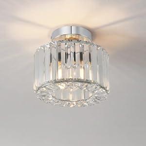 ANWIO Crystal Semi Flush Mount Ceiling Light Fixture, Modern Small Silver Chandelier for Hallway Foyer Entryway Walk-in Closet Bedroom, fit E26 Base Bulbs, 1-Light, 8.5inch