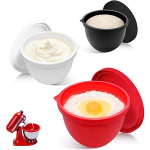 5 Qt Tilt-Head silicone liners for kitchenaid stand mixer, Silicone Bowl Liners with Lids, Kitchen Aid Accessories and Attachments for Baking and Cooking (3pcs Red+White+Black)