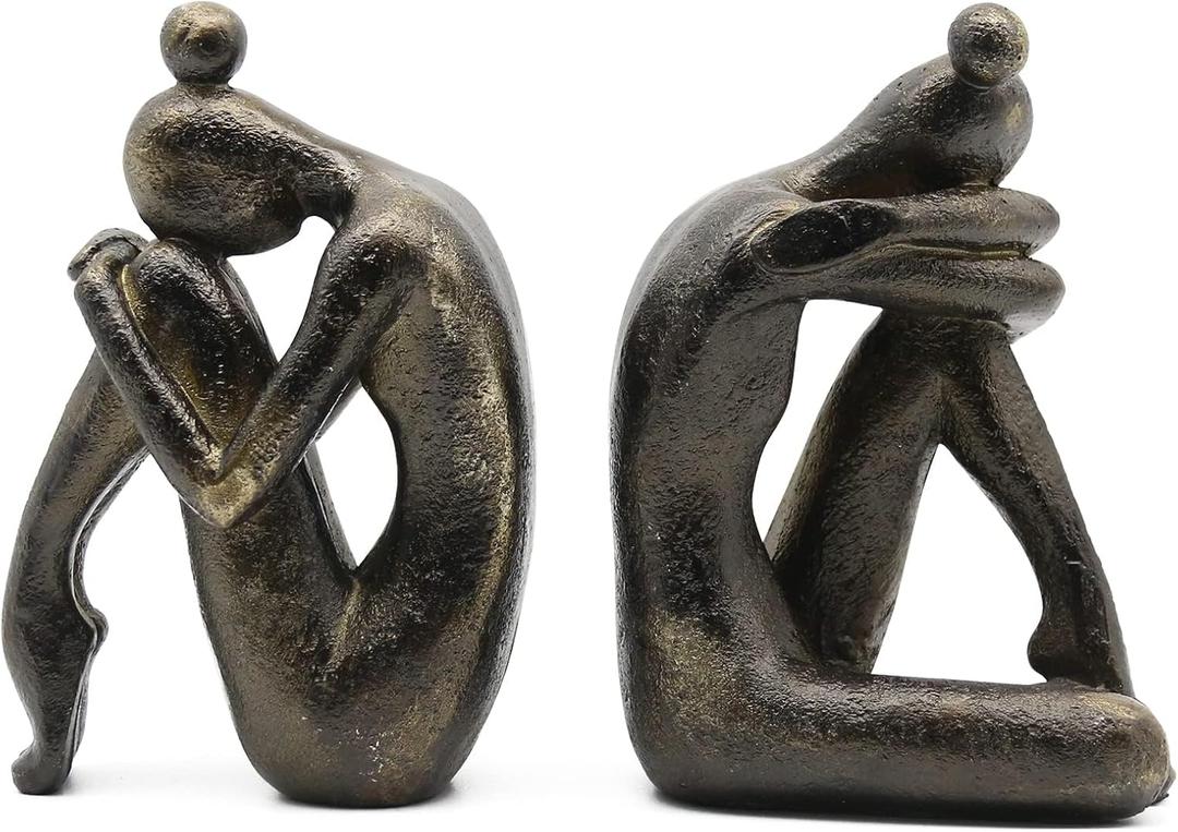 Lukitas Unique Decorative Girl Thinker Bookends, Non-Slip Book Holder, Home Office Bookshelf Decor, Creative Desktop Ornaments for Study Room Hotel Shelves, Resin, 1Pair/2Piece 6.5'' (Bronze)