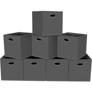 HEAYEEG Foldable cube storage bins, Fabric Storage Box Cubes Organizer Baskets with Dual Handles for Home Organizer,Nursery,Shelves,Closet,Set of 8,(Grey)