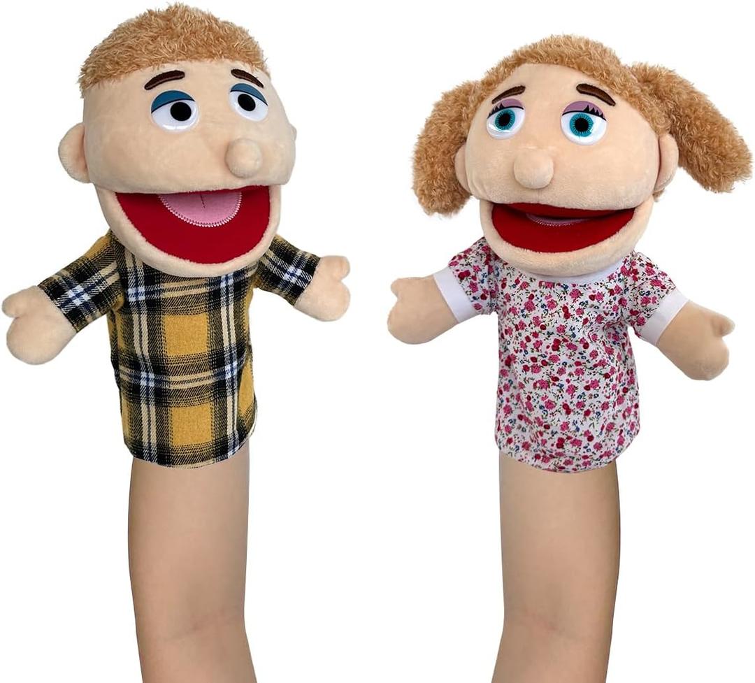 Hand Puppet Family Puppet, 2pcs Cute Puppet Plush Toys Teaching Show, Soft Puppet for Kids Family Members Role Playing Birthday (R-2pack Boygirl)