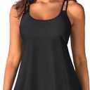 Womens Flowy Tankini Tops Only Modest Bathing Suit Loose Fit Swimsuit Swim Tops No Bottom 2025, Black