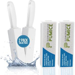 Powerstone Pumice Stone Toilet Bowl Cleaner with Handle (2-pack) - A Solution for Hard Water Stains on Toilets, Grills, Tiles, Grout & Pools