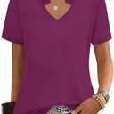 Kistore Womens Summer Tops Short Sleeve V Neck Casual Shirts Beach Vacation Dressy Work Blouses (L)