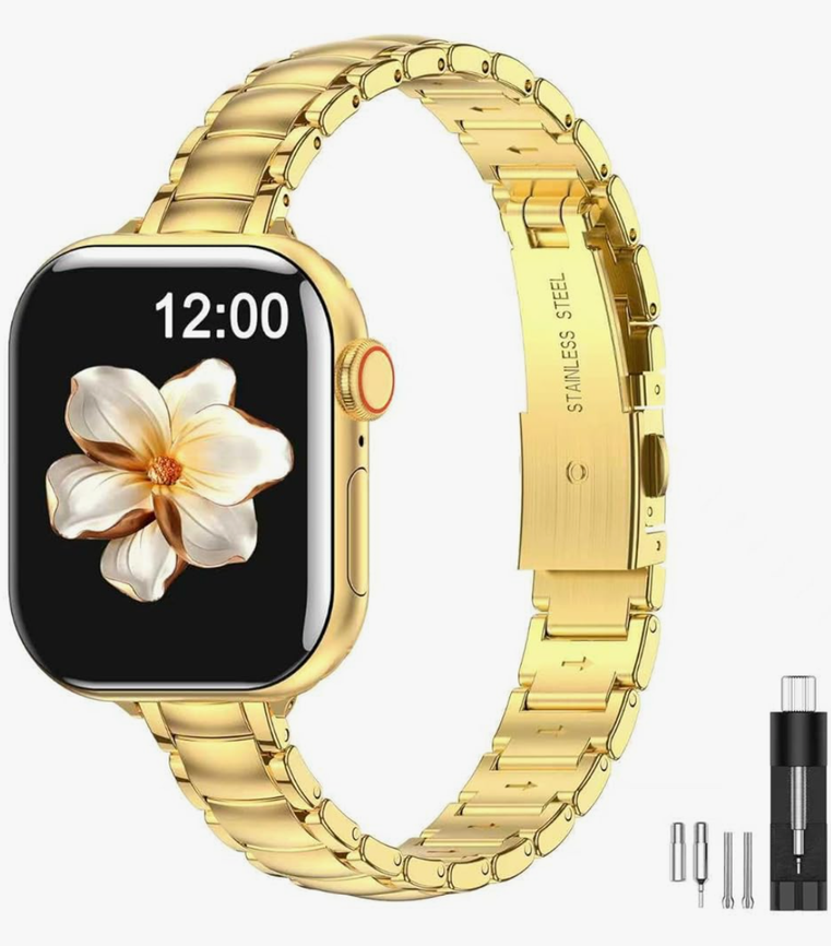 MioHHR Thin Metal Bands Compatible with Apple Watch Band 3/2/1, Slim Narrow Stainless Steel Strap for Women iWatch 49mm 46mm 45mm 44mm 42mm