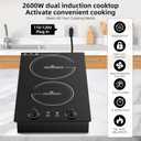 Double Induction Cooktop,110V 2600W 2 burner induction cooktop with hot plat with LED Touch Screen 10 Levels,Child Safety Lock & Timer 110V countertop burners, Double Burner Electric Cooktop