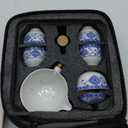 LURRIER Porcelain Chinese Gongfu Tea Set, Portable Teapot Set with 360 Rotation Tea maker and Infuser, Portable All in One Gift Bag for Travel, Home, Gifting, Outdoor and Office (Floral White)