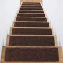 Stair Treads Non-Slip 16 Pack 8"x30" - Carpet Stair Runner for Indoor Wooden Steps with TPE Backing & Anti-Skid Surface, Reusable Adhesive Safety Rug for Kids/Elder/Pet-Friendly - Brown