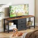 YATINEY TV Stand for TVs up to 55", Entertainment Center with 2 Fabric Drawer, Media Console with Shelves, Television Stands for Living Room, Bedroom, Rustic Brown and Black DS02BR