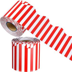 65 Feet Scalloped Bulletin Board Border for Classroom Self Stick Striped Popcorn Borders Wavy Line Border for Bulletin Cork Board Desk Classroom Party Supplies Decor(Red and White Stripes)