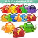 12 Pack Dinosaur Birthday Party Favors Decorations Supplies for Kids, Dino Theme Goodie Bags Fillers with Silicone Fidget Stretch Toys, 3D Dino Boxes, Bubble Wands, Hats, Slap Bracelets, Stickers