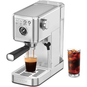 CHULUX Elite Espresso Machine 20 Bar, Compact Stainless Steel Hot and Ice Espresso Coffee Maker with Steam Wand for Americano, Latte, Cappuccino & Home Barista Brewing, Sliver