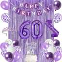 Trgowaul 60th Birthday Decorations for Women, Banner, Sash and Crown, Cake Topper, 60 Number Balloon, Fringe Curtains, Purple 60th Birthday Party Supplies