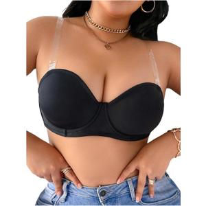 MakeMeChic Women's Plus Size Underwire Backless Bra with Clear Invisible Strap (XX-Large Plus, Black)