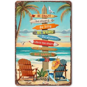 Tropical Beach Sign 12x8 Inch - Colorful Surfboard Art for Home, Office, Beach House, Small Beach Decor(280)