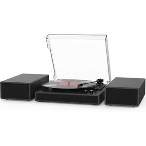 Vintage Record Player with External Dual Stereo Speakers Turntable Support Bluetooth Wireless Playback Support 3-Speed 33 1/3, 45, 78RPM Record Player for Vinyl with RCA Output Auto Stop
