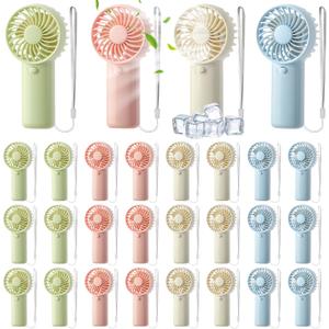 24 Pack Mini Portable Handheld Fan Bulk, Battery Operated Personal Cooling Fan for Lash Makeup, Lightweight Small Fan for Travel, Beach, Camping, Indoor Outdoor Use (Green, Pink, White, Blue)
