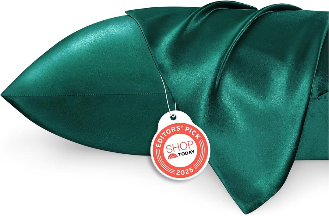 Bedsure Satin Pillowcase 2 Pack Similar to Silk Pillow Cases Standard Size, Pillow Case with Envelope Closure,Green Home Decor Gifts for Women Men, Dark Green, 20x26 Inches, 2 pcs