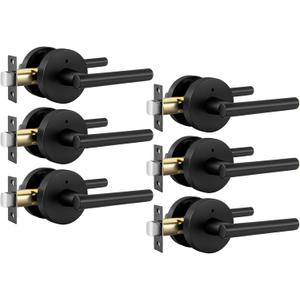 Goldenwarm Black Door Handles Interior Privacy Door Handles with Lock, Door Lever for Bathroom and Bedroom, Matte Black Door Handle Keyless Push Button Lock Door Lever(6 Pack)