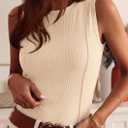 PRETTYGARDEN Sleeveless Tops for Women 2026 Summer Ribbed Tank Top Fitted Shirts Basic Tees Cute Spring Going Out Y2k Clothes (Beige, M)