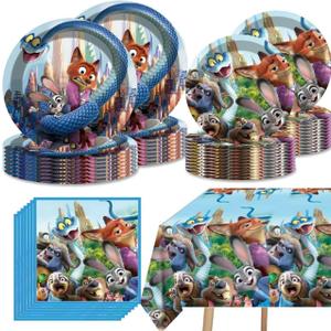 Zootopia2 Party Tableware, 20 Plates and 20 Napkins and Tablecloth 70.2'' x 42.1'' Zootopia Party Birthday Party Decorate Supplies