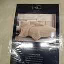 Riverbrook Home Wavy Faux Fur Comforter Bedding Set, Full Queen Size, Textured Decorative Décor, Taupe, 4 Pieces