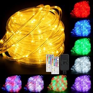 66ft 200LED Rope Light Outdoor String Lights, 24 Colors+Warm White Outdoor LED Lights Plug in, RGB Color Changing Fairy Light with Remote Rope Lighting for Camping Garden Patio Dcor