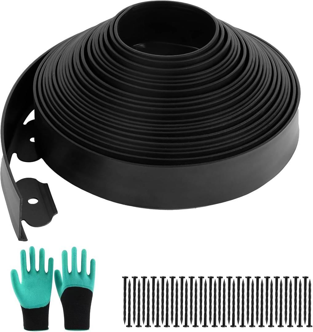 No Dig Landscape Edging, 40FT x 2in, 50 Spikes, Black