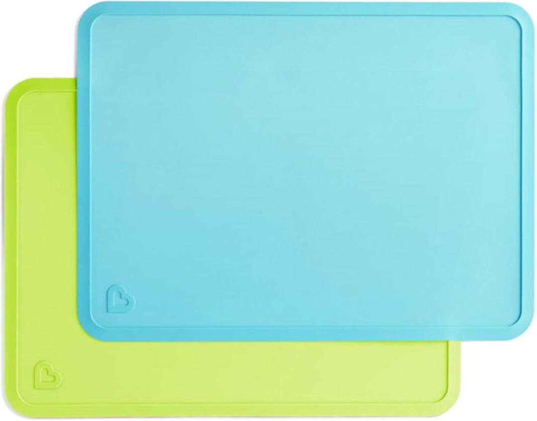 Munchkin Spotless Silicone Placemats for Kids, 2 Pack, Blue/Green (Large)