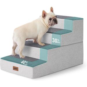 ZOMISIA Dog Stairs for Large Dogs - Extra Wide Pet Stairs 2 in 1 with Zippers Suitable for Couch and Bed, 35D Foam Dog Steps with Non Slip Bottom Grey 4 Steps, Grey