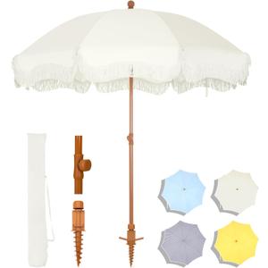 MFSTUDIO 7ft Patio Beach Umbrella with Fringe, Tassel Umbrellas with Sand Anchor & Tilt Button, Holiday Outdoor Umbrella with Carry Bag MFSTUDIO 7ft Patio Beach Umbrella with Fringe, Tassel Umbrellas with Sand Anchor & Tilt Button, Holiday Outdoor Umbrella with Carry Bag