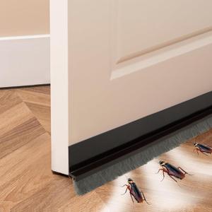 Door Draft Stopper Bottom Seal - 39" with Brush Rubber Blocker Reduce Noise Under Exterior Door Sweep Breeze Sound Proof Winter Cold Proof (Black)