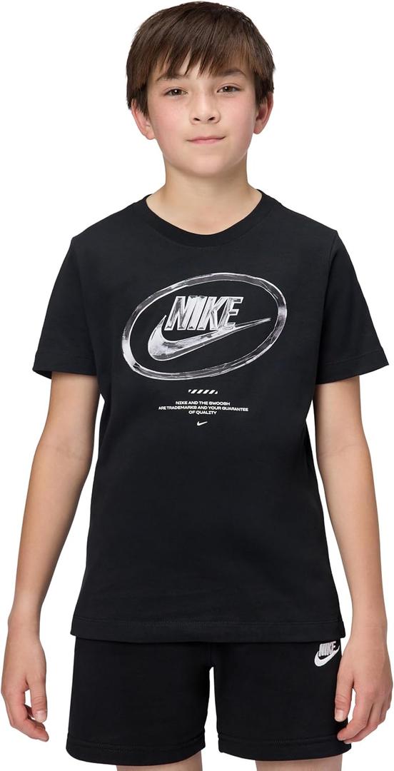 Nike Unisex Big Kids' Sportswear Club Futura Chrome T-Shirt - Boys and Girls (Black, M)