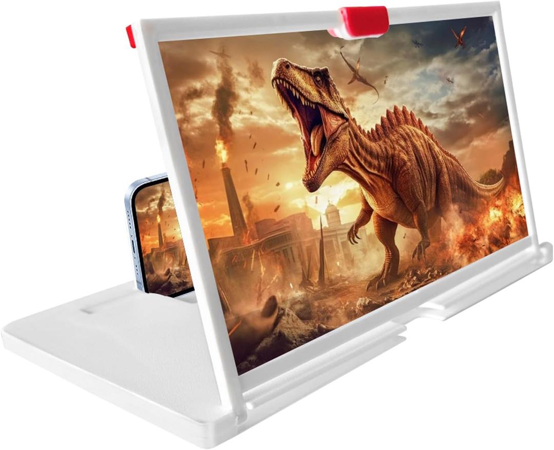 12'' Screen Amplifier for Cell Phone,3D HD Screen Expanders for Movie,Video,Gaming,Foldable Mobile Phone Stand with Screens Magnifier Projector for All Smartphone,Gifts for Men (White)