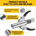 Grease Coupler Tips,Upgrade to 17000 PSI, Double Handle Quick Lock Release Grease Tips Ends Couplers, Compatible with All Grease 1/8" NPT Fitting