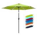 FRUITEAM Solar Patio Umbrella Outdoor LED Swimming Pool Umbrella, 7 1/2 FT Table Umbrella with Lights Heavy Duty Patio Umbrella with Sturdy Ribs, Crank, Easy Tilt Adjustment, Aqua Blue (Azure)
